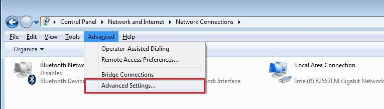 Windows 7 - Network - Advanced settings