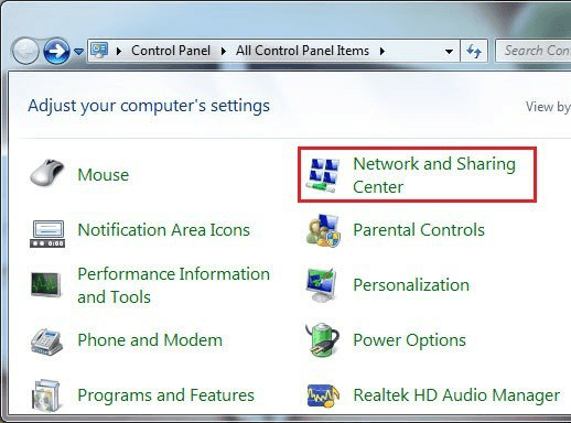 Windows 7 - Network and Sharing Center
