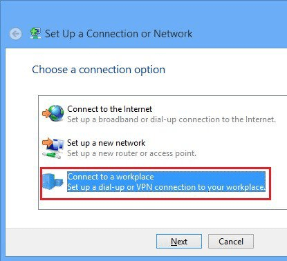 Windows 8 - Network - Choose a connection option