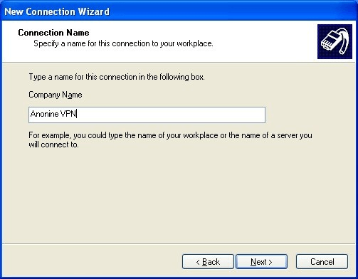 Windows XP - Create Anonine VPN connection - Step 1