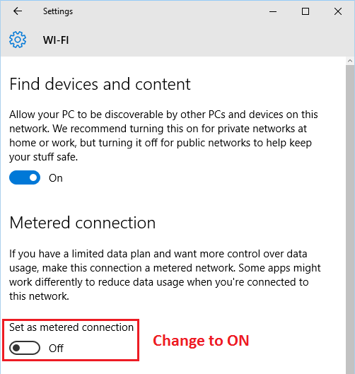 Windows 10 - Set as metered connection