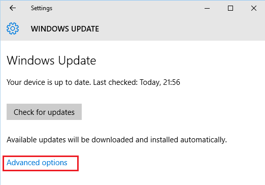 Windows 10 - Windows update advanced options