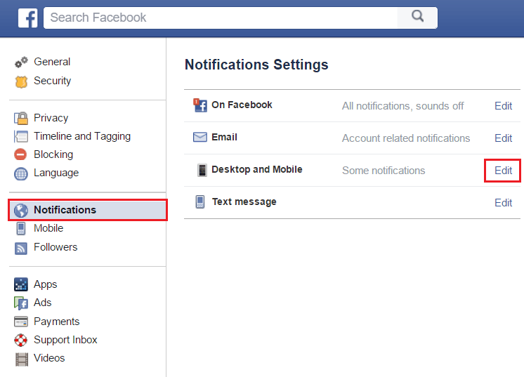 Facebook notification settings
