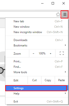 Chrome settings button