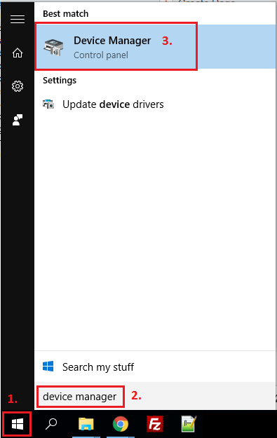 Device Manager on Windows 10 start menu
