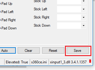 Save button in x360ce