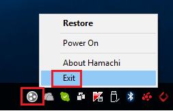 Hamachi program - Exit button