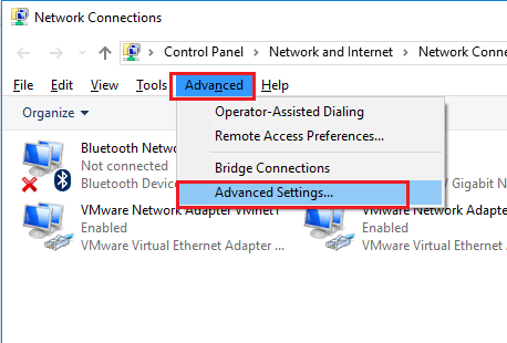 Windows 10 - Network Connections - Advanced Settings