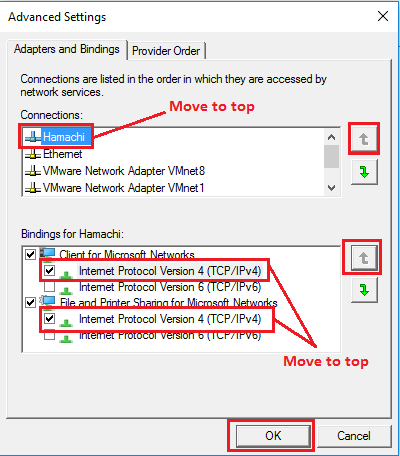 Windows 10 Advanced Settings for Network connection