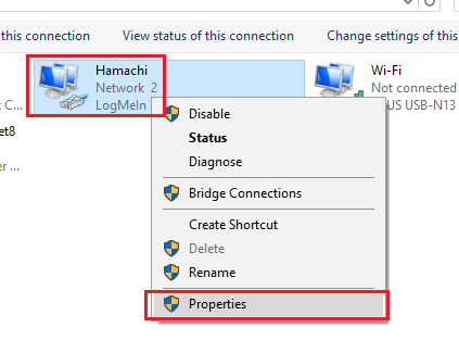 Hamachi network adapter properties