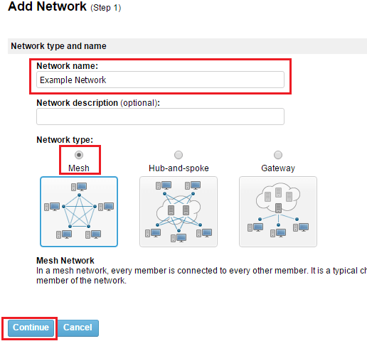 Hamachi website - Network type and name