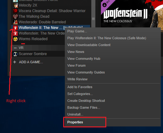 Steam Wolfenstein 2 properties