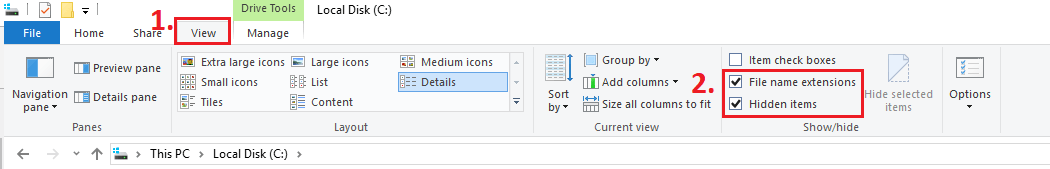 Windows 10 folder view settings