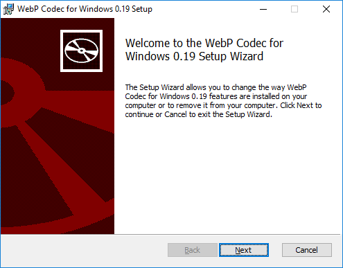 WebP codec for windows installer