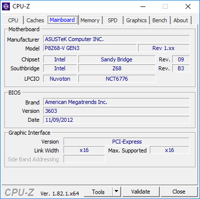 CPU-Z mainboard tab
