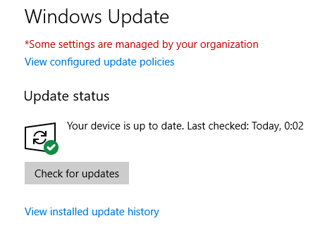 Windows 10 - Check for updates window