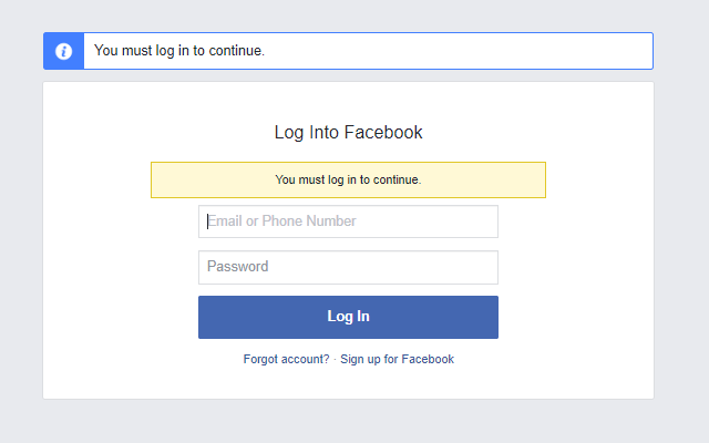 Facebook web login screen