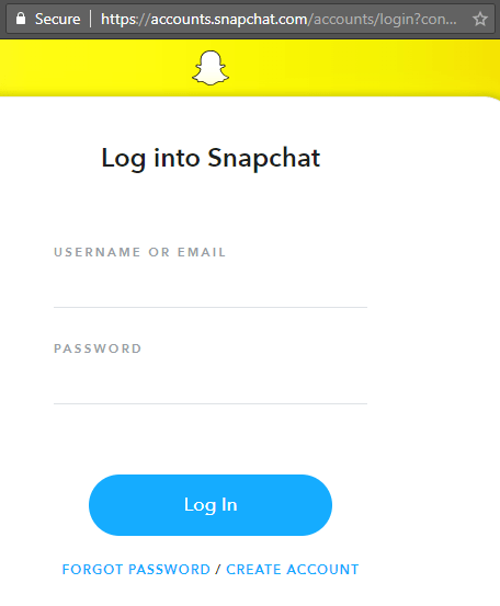 Snapchat web login screen
