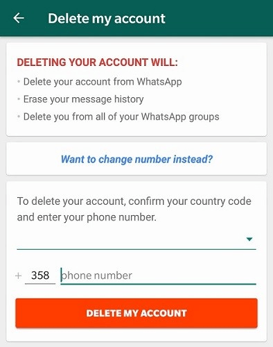Delete WhatsApp account