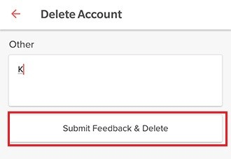 Tinder Submit Feedback and Delete account button
