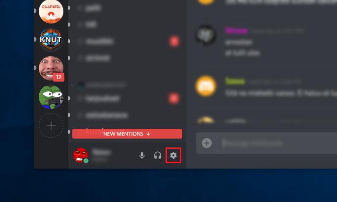 Gear icon on Discord main view