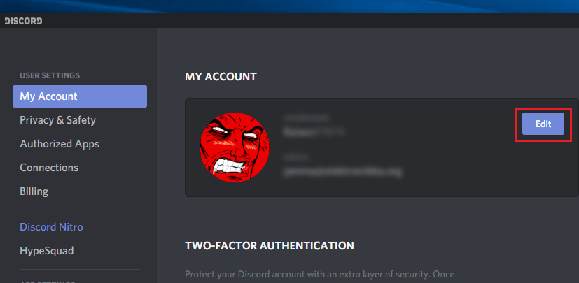 Discord Edit my account window