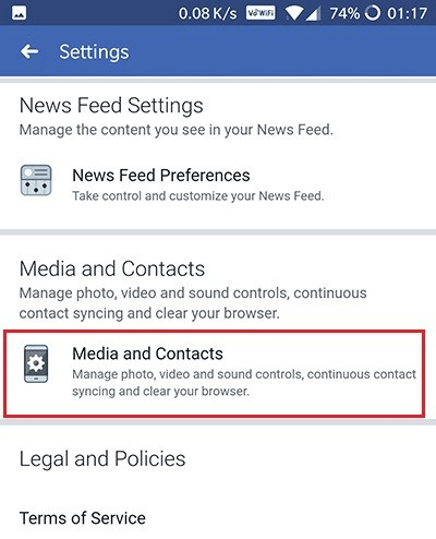 Media and contact settings