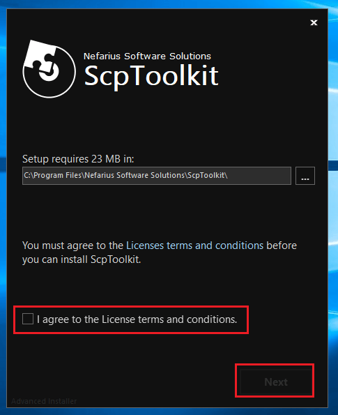 Agree ScpToolkit license terms
