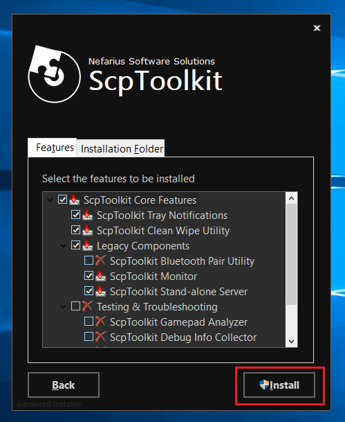 ScpToolkit select features to be installed