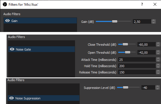 OBS mic filter settings
