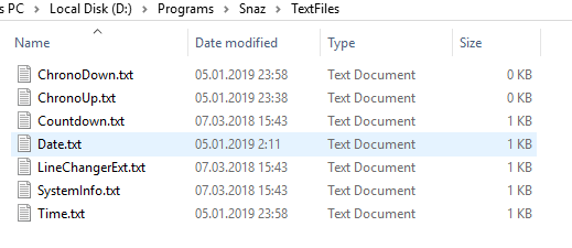Snaz applications TextFiles folder