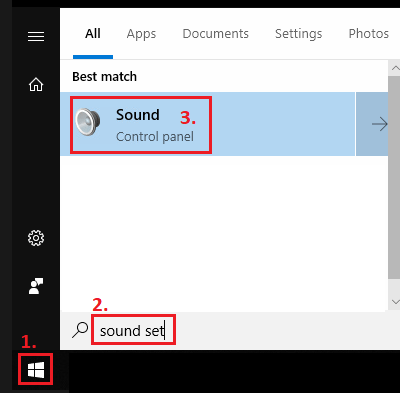 Open start menu and find Sound settings