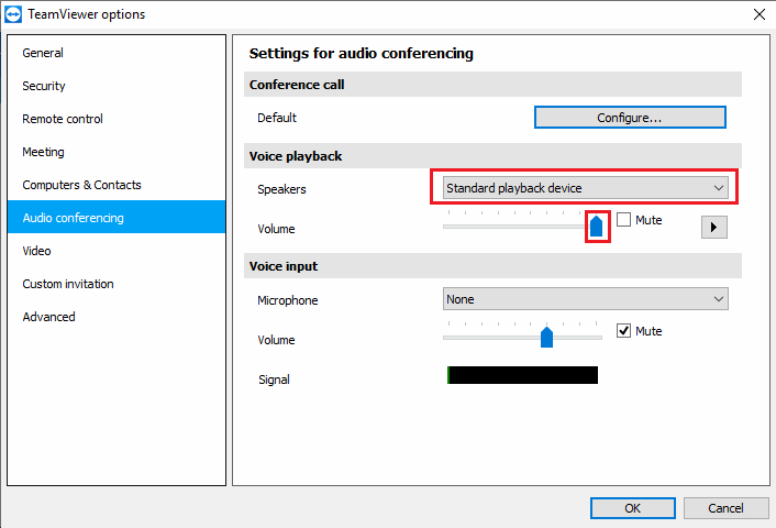 TeamViewer Audio conferencing options