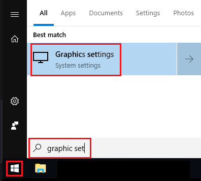 Open graphic settings from start menu.
