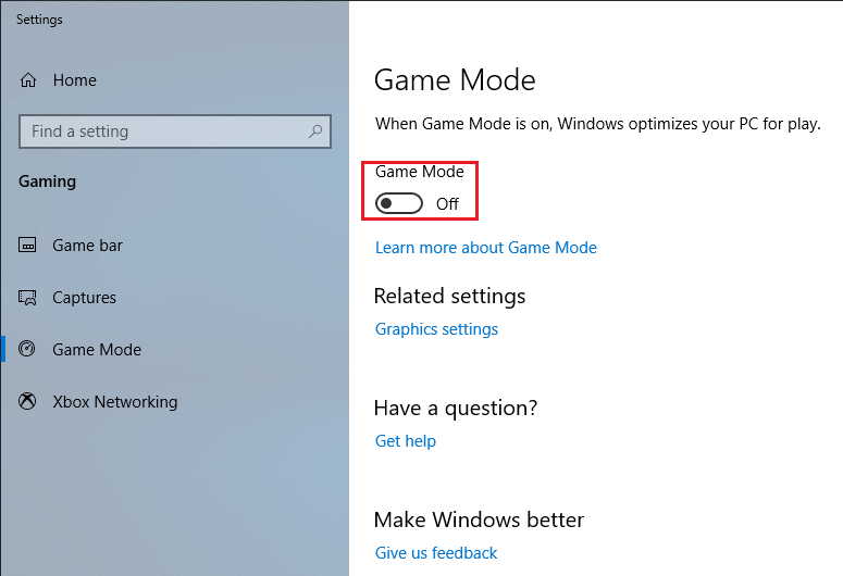 Disable windows 10 game mode