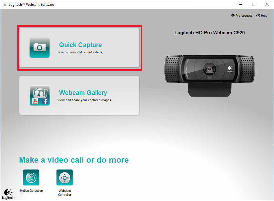 Open Quick Capture from Logitech Webcam Software.
