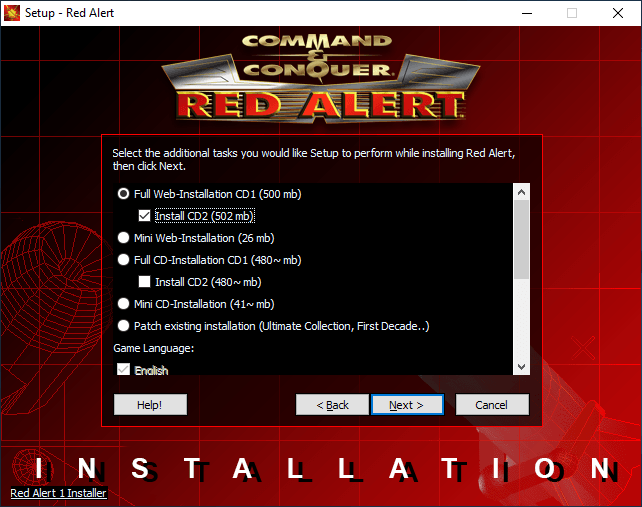 First step of Red Alert 1 installer