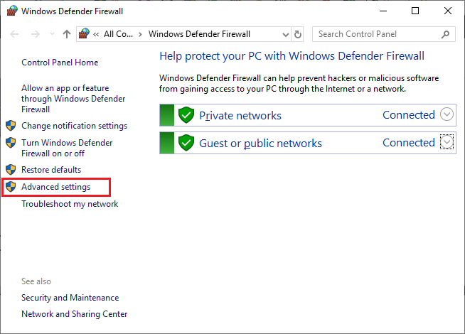 Windows Firewall Advanced settings