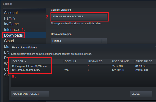 Steam Library Folders locations
