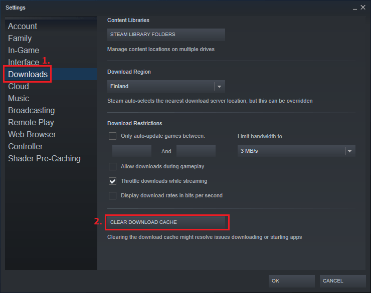 Clear download cache in Steam