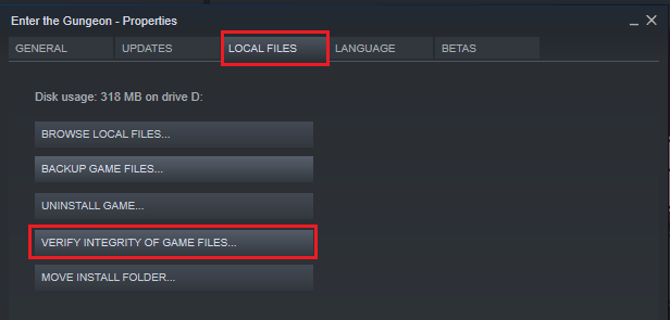 Verify integrity of game files in Steam