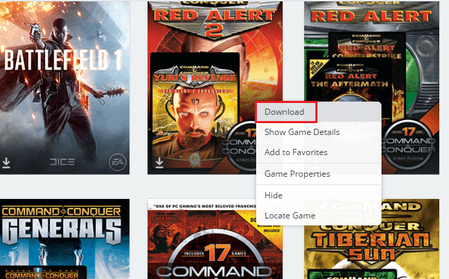 Origin Red Alert 2 download button.