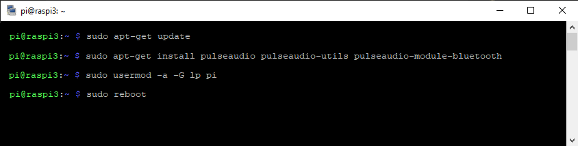 Install Pulseaudio and utils using PuTTy