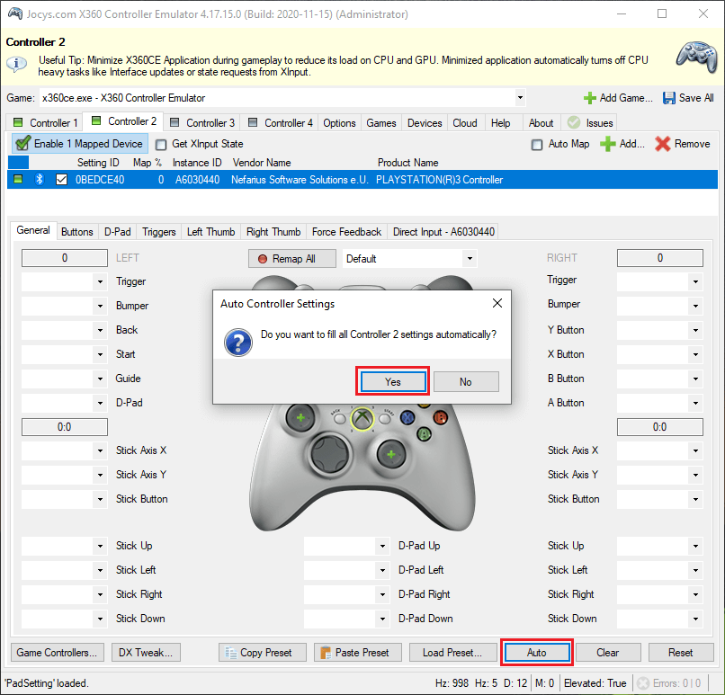 Automatically map PlayStation 3 buttons in x360ce.