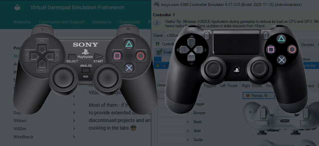 Connect PS3 and PS4 controller to PC with x360ce.