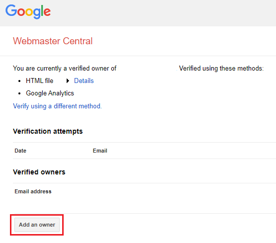 Add new owner to Google Search Console.