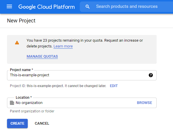 Create new project on Google Cloud Platform.