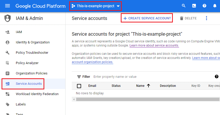 Create new service account on Google Cloud Platform.