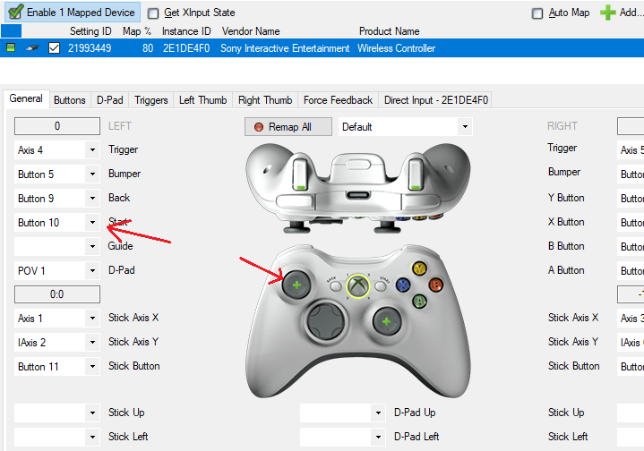 You can map individual buttons by clicking the specifig button with mouse.