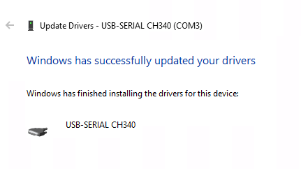Windows has now installed CH340 drivers.